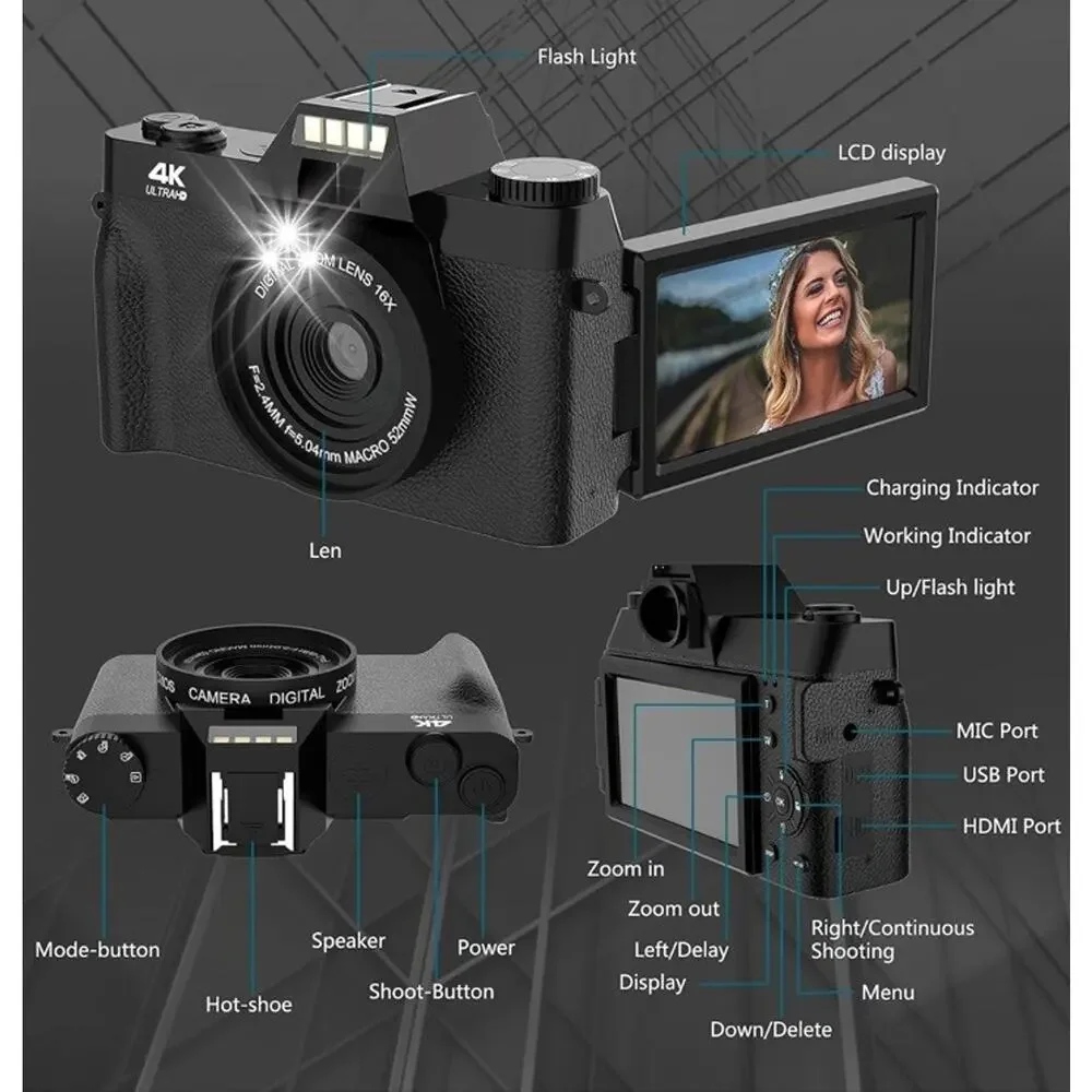 Digital Camera 48MP 4k Camera Vlogging Camera for YouTube 30FPS with WI-FI